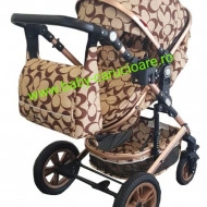 Carucior nou născut 3 in 1 + geantă multifuncționala+plasă pentru insecte Baby Care S 530 Capuccino Fluturași - Img 7