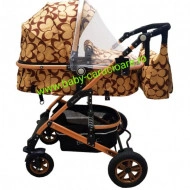 Carucior nou născut 3 in 1 + geantă multifuncționala+plasă pentru insecte Baby Care 531 Capuccino Fluturași - Img 3