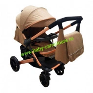 Cărucior nou născut 2 in 1+geantă multifuncționala+plasă pentru insecte Baby Care 512 Dark Capuccino - Img 2