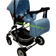 Cărucior nou născut 3 in 1 +geantă multifuncționala+ plasă pentru insecte Baby Care 531 Albastru - Img 6