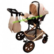 Cărucior nou născut 3 in 1 +geantă multifuncționala+ plasă pentru insecte Baby Care 530 Crem Gold - Img 6