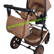 Carucior nou născut 3 in 1 + geantă multifuncționala+plasă pentru insecte Baby Care S 530 Capuccino Bambucci - Img 3