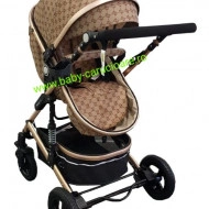 Carucior nou născut 3 in 1 + geantă multifuncționala+plasă pentru insecte Baby Care 531 Capuccino Bambucci - Img 5
