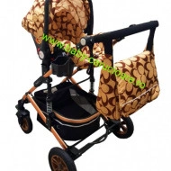 Carucior nou născut 3 in 1 + geantă multifuncționala+plasă pentru insecte Baby Care 531 Capuccino Fluturași - Img 4