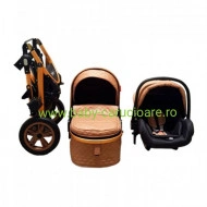 Cărucior nou născut 3 in 1 +geantă multifuncționala+ plasă pentru insecte Baby Care 530 Capuccino Design - Img 2