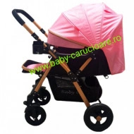 Cărucior nou născut 2 in 1 +plasă pentru insecte Baby Care 511 Roz