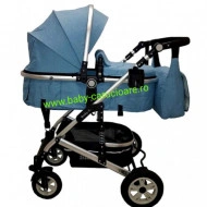 Cărucior nou născut 3 in 1 +geantă multifuncționala+ plasă pentru insecte Baby Care 531 Albastru - Img 2