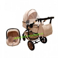 Cărucior nou născut 3 in 1 +geantă multifuncționala+ plasă pentru insecte Baby Care 530 Crem Gold - Img 7