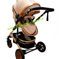 Cărucior nou născut 3 in 1+geantă multifuncționala+plasă pentru insecte Baby Care 531 Gold Crem - Img 4