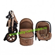 Carucior nou născut 3 in 1 + geantă multifuncționala+plasă pentru insecte Baby Care S 530 Capuccino Bambucci - Img 4