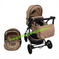 Carucior nou născut 3 in 1 + geantă multifuncționala+plasă pentru insecte Baby Care 531 Capuccino Bambucci - Img 6