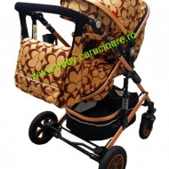 Carucior nou născut 3 in 1 + geantă multifuncționala+plasă pentru insecte Baby Care 531 Capuccino Fluturași - Img 5