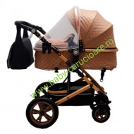 Cărucior nou născut 3 in 1 +geantă multifuncționala+ plasă pentru insecte Baby Care 530 Capuccino Design - Img 3
