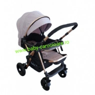 Cărucior nou născut 2 in 1+geantă multifuncționala+plasă pentru insecte Baby Care 511 Grey Gold - Img 5