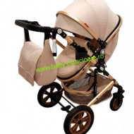 Cărucior nou născut 3 in 1 +geantă multifuncționala+ plasă pentru insecte Baby Care 530 Crem Gold - Img 8