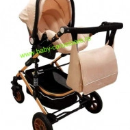Cărucior nou născut 3 in 1+geantă multifuncționala+plasă pentru insecte Baby Care 531 Gold Crem - Img 5