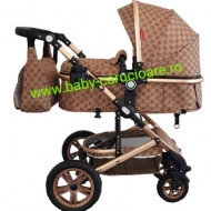 Carucior nou născut 3 in 1 + geantă multifuncționala+plasă pentru insecte Baby Care S 530 Capuccino Bambucci - Img 5