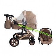 Cărucior nou născut 3 in 1 +geantă multifuncționala +plasă pentru insecte Baby Care S 530 Dark Capuccino