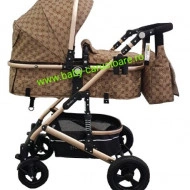 Carucior nou născut 3 in 1 + geantă multifuncționala+plasă pentru insecte Baby Care 531 Capuccino Bambucci - Img 7