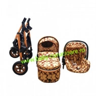Carucior nou născut 3 in 1 + geantă multifuncționala+plasă pentru insecte Baby Care 531 Capuccino Fluturași - Img 6