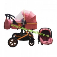 Carucior nou născut 3 in 1+ geantă multifuncționala +plasă pentru insecte Baby Care S 530 Roz Design