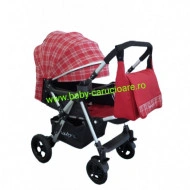 Cărucior nou născut 2 in 1+geanta multifuncționala+plasă pentru insecte Baby Care 511 Roșu Design - Img 3