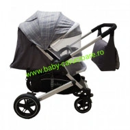 Cărucior nou născut 2 in 1+geantă multifuncționala+plasă pentru insecte Baby Care 512 Grey Design