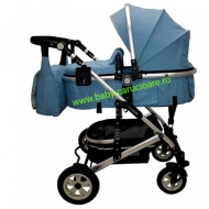 Cărucior nou născut 3 in 1 +geantă multifuncționala+ plasă pentru insecte Baby Care 531 Albastru - Img 3