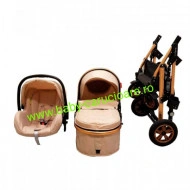 Cărucior nou născut 3 in 1+geantă multifuncționala+plasă pentru insecte Baby Care 531 Gold Crem - Img 6