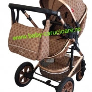 Carucior nou născut 3 in 1 + geantă multifuncționala+plasă pentru insecte Baby Care S 530 Capuccino Bambucci - Img 6