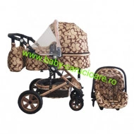 Carucior nou născut 3 in 1 + geantă multifuncționala+plasă pentru insecte Baby Care S 530 Capuccino Fluturași