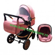 Carucior nou născut 3 in 1+ geantă multifuncționala +plasă pentru insecte Baby Care S 530 Roz Design - Img 2