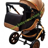 Cărucior nou născut 3 in 1 +geantă multifuncționala+ plasă pentru insecte Baby Care 530 Capuccino Design - Img 4