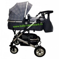 Cărucior nou născut 3 in 1 +geantă multifuncționala+ plasă pentru insecte Baby Care 531 Grey Design - Img 3