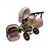 Cărucior nou născut 3 in 1 +geantă multifuncționala+ plasă pentru insecte Baby Care 530 Grey Gold - Img 3