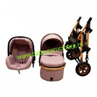 Cărucior nou născut 3 in 1 +geantă multifuncționala +plasă pentru insecte Baby Care 531 Gold Grey - Img 3