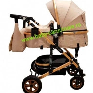 Cărucior nou născut 3 in 1+geantă multifuncționala+plasă pentru insecte Baby Care 531 Gold Crem - Img 7