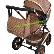 Carucior nou născut 3 in 1 + geantă multifuncționala+plasă pentru insecte Baby Care S 530 Capuccino Bambucci - Img 7