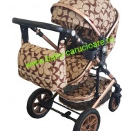 Carucior nou născut 3 in 1 + geantă multifuncționala+plasă pentru insecte Baby Care S 530 Capuccino Fluturași - Img 2