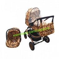 Carucior nou născut 3 in 1 + geantă multifuncționala+plasă pentru insecte Baby Care 531 Capuccino Fluturași