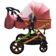 Carucior nou născut 3 in 1+ geantă multifuncționala +plasă pentru insecte Baby Care S 530 Roz Design - Img 3
