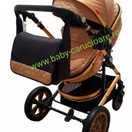 Cărucior nou născut 3 in 1 +geantă multifuncționala+ plasă pentru insecte Baby Care 530 Capuccino Design - Img 5