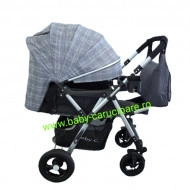 Cărucior nou născut 2 in 1 +geanta multifuncționala+plasă pentru insecte Baby Care 511 Grey Design