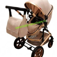 Cărucior nou născut 3 in 1 +geantă multifuncționala+ plasă pentru insecte Baby Care 530 Crem Gold - Img 2
