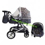 Carucior nou născut 3 in 1+ geantă multifuncționala +plasă pentru insecte Baby Care S 530 Grey Design