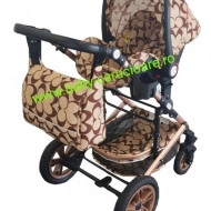 Carucior nou născut 3 in 1 + geantă multifuncționala+plasă pentru insecte Baby Care S 530 Capuccino Fluturași - Img 3