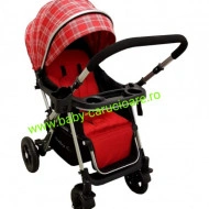 Cărucior nou născut 2 in 1+geanta multifuncționala+plasă pentru insecte Baby Care 511 Roșu Design - Img 6