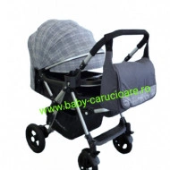 Cărucior nou născut 2 in 1 +geanta multifuncționala+plasă pentru insecte Baby Care 511 Grey Design - Img 2