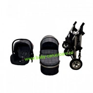 Cărucior nou născut 3 in 1 +geantă multifuncționala+ plasă pentru insecte Baby Care 531 Grey Design - Img 8