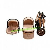 Cărucior nou născut 3 in 1 +geantă multifuncționala+ plasă pentru insecte Baby Care 530 Crem Gold - Img 3